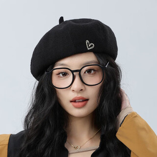 Jimmy leaf beret hat women's autumn and winter new solid color painter hat literary painter hat woolen british black one size m (56-58cm)