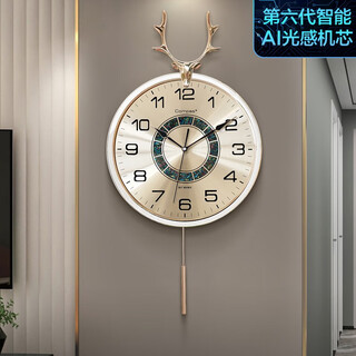 Compas wall clock living room light luxury fashion european deer head wall clock 2025 home modern atmospheric decorative clock wall hanging 3351 platinum (ai intelligent movement)