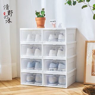 Qingye muqingyemu stackable plastic transparent shoe box shoe cabinet 16l eight pieces shoe storage cabinet shoe rack storage box storage transparent 16l six pieces 45 size/short boots can be installed