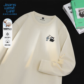 Jeanswest lifejeanswest pure cotton long-sleeved t-shirt for men, youth heavyweight casual style bottoming shirt, outer wear t-shirt sweatshirt for men
