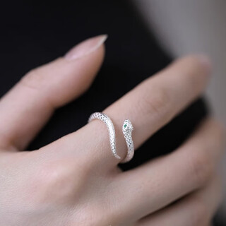 Mansheng 999 pure silver exquisite little spirit snake index finger open ring women's ring personalized fingertip accessory tail ring niche design spirit snake ring 999 pure silver