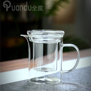 Quandu office teapot simple high borosilicate heat-resistant glass teapot household personal flower teapot thickened teapot b type transparent 350ml