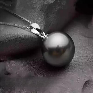 Fat donglai's same style tahitian black pearl pendant seawater pearl powder necklace round shell beads flawless free 925 silver black pure black 13-14mm