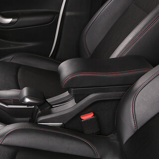 Shanli car 2017~2019 peugeot 301 new elysee armrest box peugeot 2008 citroen c3-xr center armrest, two-layer cowhide, curved surface, black red line, double-layer extension with light usb citroen c3-xr