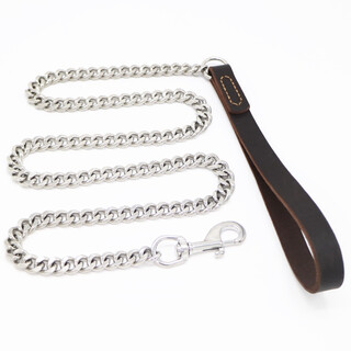 Dog leash, dog leash, dog walking leash, stainless steel dog leash, small, medium and large dog chain, border collie, husky, golden retriever, labrador, german shepherd doberman, pet supplies, first layer soft leather + stainless steel, total length 150 cm, medium size (40 100) jin jin equal to 0.5 kg, for dogs