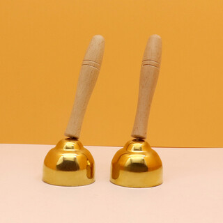 星贝祥幼儿园奥尔夫打击乐器教具铃鼓三角铁双响筒带红绳碰碰铃带柄碰钟 黄铜大号带柄碰铃一对（4.5cm）