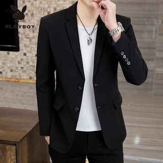Playboy suit jacket men's korean version slim fit no-iron business casual suit spring new host large size suit men's two-button black 2xl