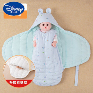 Disney autumn and winter thickened pure handmade cotton quilt for newborn baby pure cotton swaddle butterfly quilt newborn sleeping bag upgraded zipper thickened version - blue bear 66 (recommended for 0-3 months)