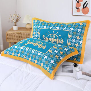 Chennai pure cotton gauze pillow towels, large pair, high-end adult students, thick pillow towels for couples, non-shedding, non-fading, five-layer houndstooth green pair