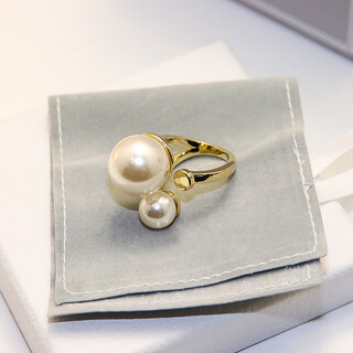 Autumn marks european and american open pearl ring, female fashion personality internet celebrity ins trendy index finger exaggerated light luxury niche design ring, large and small pearl rings (adjustable)
