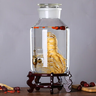 Glass wine bottle with faucet, wine jar with base, wide mouth frosted bottle, enzyme bottle, household wine jar, wine jar, glass sealed jar 10jin jin is equal to 0.5kg, packed + faucet