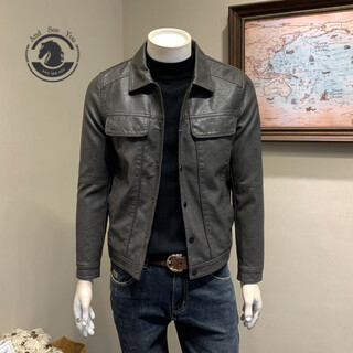 Andseeyou brand leather jacket men's velvet thickened autumn and winter lapel leather jacket 2025 new workwear motorcycle leather jacket chinese valentine's day gray button style 4xl