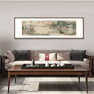 Wanyi fuchun mountain residence picture, traditional chinese painting, landscape painting, high-end new chinese style living room decoration painting, landscape sofa background wall, office calligraphy and painting, tea room hanging painting, backer picture, lucky picture, ink mural, visiting friends with piano picture, 50*160cm (cardboard finely mounted, plexiglass, walnut color frame)