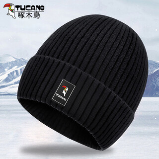 Woodpecker woolen hat men's double-layer velvet thickened warm ear protection cotton hat cuffed autumn and winter trendy knitted hat for men and women
