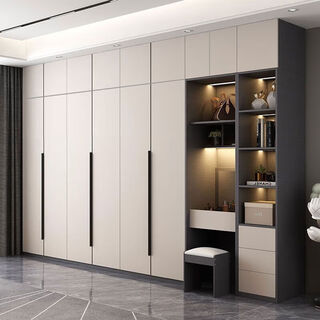 Solid wood wardrobe modern minimalist home bedroom italian style light luxury large wardrobe with dressing table integrated combination can be customized wardrobe e0 grade solid wood 80cm two doors including upstairs installation