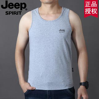 JEEP SPIRIT2024高端男士背心秋季舒适新款打底纯棉吸汗衫无袖上衣 灰色 XL (180)