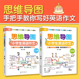 Mind map english composition for primary school students (2 volumes) 34 common test topics, key sentence pattern drills, writing ideas, sample essay copying, and sample essay templates