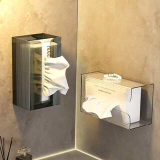 Kaman tissue box wall-mounted facial tissue storage box toilet bathroom kitchen upside-down tissue box transparent color no punching / can be used horizontally and vertically