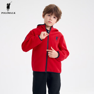 Polowalk children's clothing new autumn and winter new boys' hooded zipper polar fleece warm fashion jacket red 130 cm