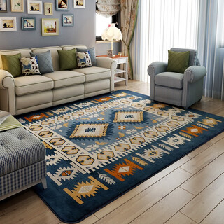 Zhonghong mediterranean living room carpet coral velvet coffee table blanket bedside blanket bed front modern blue carpet large area bedroom home full carpet nordic simple machine washable cat feeling blue diamond coral velvet 130*190cm