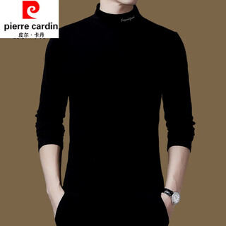 Pierre cardin spring and autumn men's double-sided velvet sweatshirt casual inner suit half turtleneck long-sleeved t-shirt solid color top bottoming shirt for men black 170/l (recommended 120-135jin jin equals 0.5 kg)