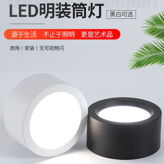 锡光明装筒灯圆形免开孔吸顶客厅卧室玄关背景走廊过道led天花灯射灯 4寸12W白壳白光（直径14）