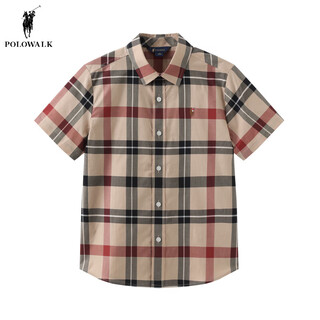 Polowalk store same style children's clothing 2024 new summer boys' short-sleeved shirt plaid lapel top khaki 120 cm