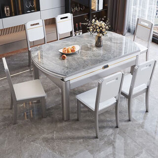 Slate dining table and chair combination modern simple light luxury small apartment dining table household retractable solid wood dining table variable round table ordinary 12mm snow mountain white glossy black and white 1.2m dining table