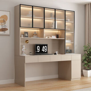 Lingjun's ingenious computer desk desktop home with bookshelf bedroom desk simple desk bookshelf combination student study table wooden door length 120*height 220cm
