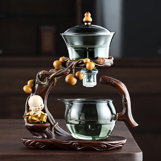 Shangyanfang glass kung fu tea set lazy tea making artifact complete set of high-end home office magnetic teapot three-piece set 1 main frame model green gray welcome automatic tea set