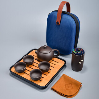 Haoxiang zisha travel tea set portable storage bag one pot four cups car outdoor kung fu tea maker quick cup zisha one pot four cups + tea can + bag + tea tray