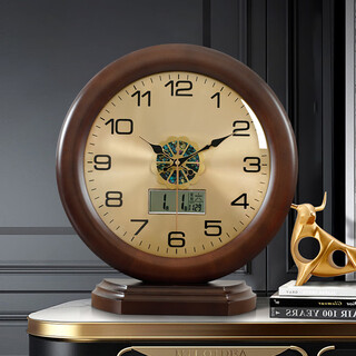 Zhizhen new chinese perpetual calendar table clock living room bedroom home clock 2025 new modern simple sitting clock desktop clock 503 metal dial-brand movement