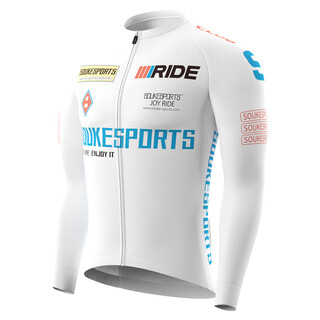Soukesports shuzaki road cycling team uniform long-sleeved breathable top quick-drying new slim fit cycling jersey thin section for men and women white blue l