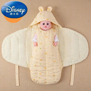 Disney autumn and winter thickened pure handmade cotton blanket baby newborn anti-jump swaddle butterfly bag newborn sleeping bag yellow bear 73 (recommended for 3-6 months)