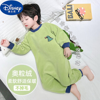 Disney children's one-piece pajamas, baby sleeping bag, thickened and warm in winter to prevent colds, baby boy's austrian velvet dinosaur crawler suit, green, thickened and warm, 100cm, recommended for 2-3 years old, height 90-100