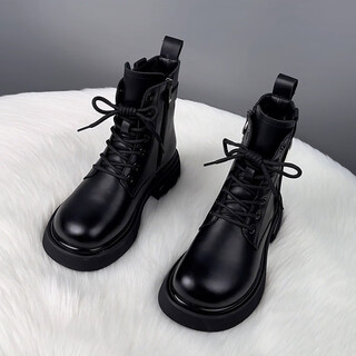 Belle's genuine leather thick-soled martin boots for women 2025 new autumn and winter british style super hot black (plus velvet) 37