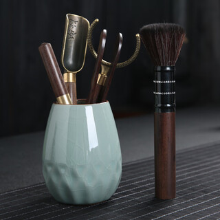 Xun ru ru kiln tea ceremony six gentlemen kung fu tea set accessories set solid wood tea making tools tea clip spoon ceramic split high-end ge kiln tube + black sandalwood + copper