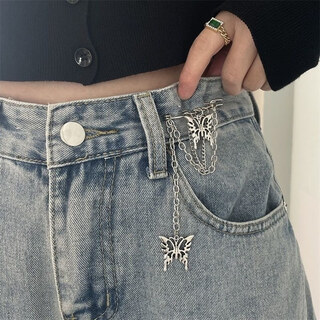 Mays will trousers waist is greatly changed to a small waist, a magical tool for women's ins fashion, versatile chain metal pins, butterfly decoration, simple and elegant, two large butterfly pins