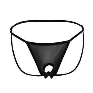 Men's double thongs, sexy low-waisted thongs with holes, mesh thin straps, stretchy, thin and comfortable t-pants, black, one size fits all 160jin jin is equal to 0.5kg within