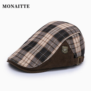 Monette hat men's new autumn and winter beret middle-aged and elderly british retro outdoor four-season casual fashion peaked hat women's trendy brown adjustable (54-61cm)