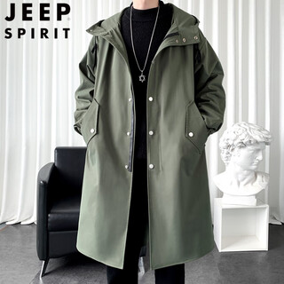 Jeep spirit men's windbreaker jacket men's medium long spring and autumn coat men's long large size men's 2024 new jacket military green-f174 style 2xl 170-190jin jin equals 0.5 kg
