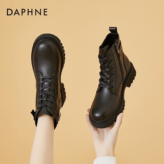 Daphne leather genuine leather martin boots for women, new short boots for women, autumn and winter single boots, british style thick-soled women's boots, motorcycle women's shoes, black plus velvet style xq422104616w 37