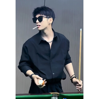 Digada long-sleeved shirt men's spring, autumn and summer new trendy loose casual square collar shirt suit lazy wind top csp-c976 black xl