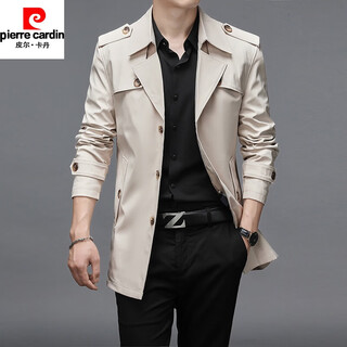Pierre cardin 2026 new mid-length men's windbreaker spring and autumn slim british style trendy handsome jacket men 8808 off-white m 105-115jin jin is equal to 0.5 kg, left and right wear