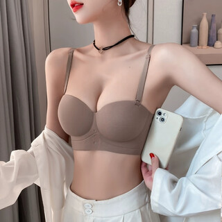 Yu zhaolin tube top bra for women in summer without steel rims, thin, breathable, small breast push-up, secondary breasts, anti-sagging, anti-exposure bra, nsdyt-8244 coffee color, m 32/70 abc full cup, about 2.5cm thick