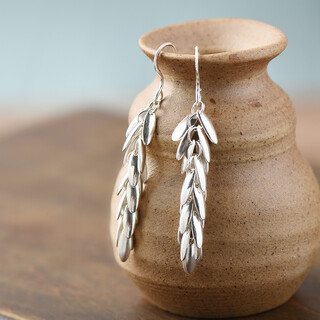 Jiuchangshi wheat ear 99 sterling silver wheat silver earrings female tassel earrings female birthday gift for girlfriend 99 pure silver wheat silver earrings
