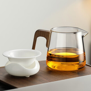 Not clumsy fair cup glass tea sea tea divider thickened heat-resistant kung fu glass tea cup large tea ceremony tea set accessories 5- combination model l wooden fair cup + filter set