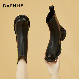 Daphne slim boots women's low heel short boots women's round toe versatile boots 4622607093 black (single lining) 37