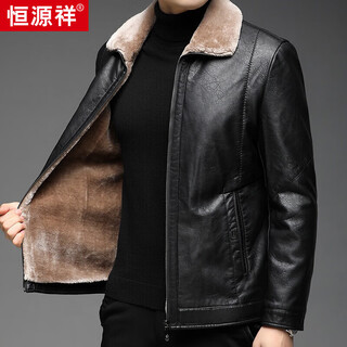 Hengyuanxiang new pu leather leather jacket men's autumn and winter solid color jacket velvet thickened jacket middle-aged men's warm tops black velvet 2xl