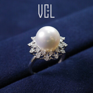 Vcl natural south sea white pearl cold light australian white seawater pearl 18k gold diamond ring for women gift for lover or mom white 10-11mm australian white no. 13